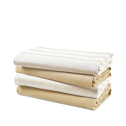 LANE LINEN Mutfak Havlusu 4'lü Set - 18”x28” Emici Pamuklu Bulaşık Havluları, Mutfak İçin Hızlı Kuruyan El ve Kurulama Havluları, Açık Kahverengi - 1