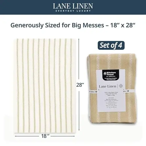 LANE LINEN Mutfak Havlusu 4'lü Set - 18”x28” Emici Pamuklu Bulaşık Havluları, Mutfak İçin Hızlı Kuruyan El ve Kurulama Havluları, Açık Kahverengi - 2