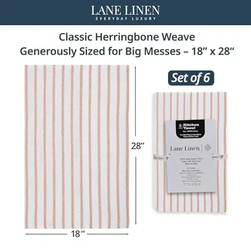 LANE LINEN Kitchen Towels Set – Pack of 6 Cotton Dish Towels, 18”x28”, Absorbent & Quick-Drying Tea Towels for Drying Dishes – Rust - LANE LINEN (1)