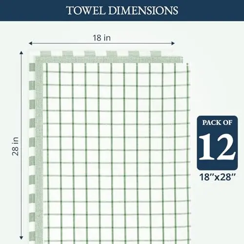 LANE LINEN Mutfak Havlusu Seti - Bulaşık Kurulamak için 12'li Pamuklu Bulaşık Havlusu Paketi, 18”x 28”, Premium El Havluları, Kurulama Bezi, Hızlı Kuruyan Mutfak Havlusu Seti - Zeytin - 3
