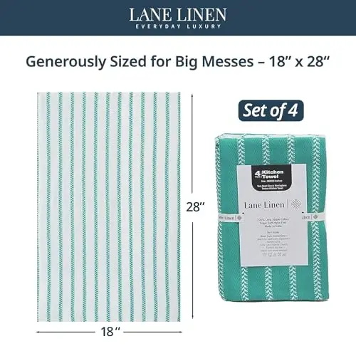 LANE LINEN Mutfak Havlusu Seti - Bulaşık Kurulamak İçin 4'lü Pamuklu Bulaşık Havlusu, 18”x 28”, Emici Kurulama Bezleri, Hızlı Kuruyan Mutfak Havlusu Seti - Tavus Kuşu Mavisi - 2