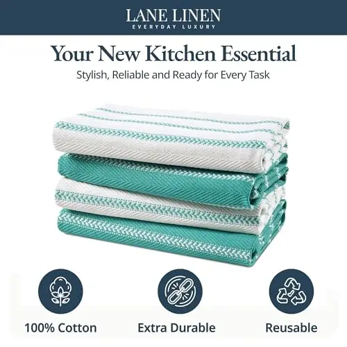 LANE LINEN Mutfak Havlusu Seti - Bulaşık Kurulamak İçin 4'lü Pamuklu Bulaşık Havlusu, 18”x 28”, Emici Kurulama Bezleri, Hızlı Kuruyan Mutfak Havlusu Seti - Tavus Kuşu Mavisi - 3