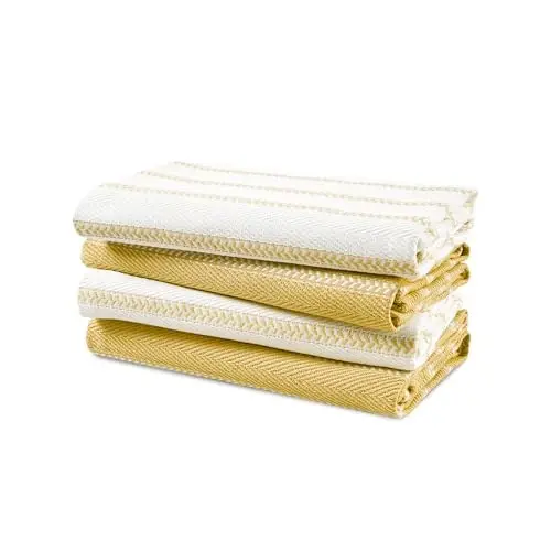 LANE LINEN Mutfak Havlusu Seti - Bulaşık Kurutmak İçin 4'lü Paket Pamuklu Bulaşık Havlusu, 18”x 28”, Emici Mutfak Havluları, Hızlı Kuruyan Mutfak Havlusu Seti - Limon Sarısı 