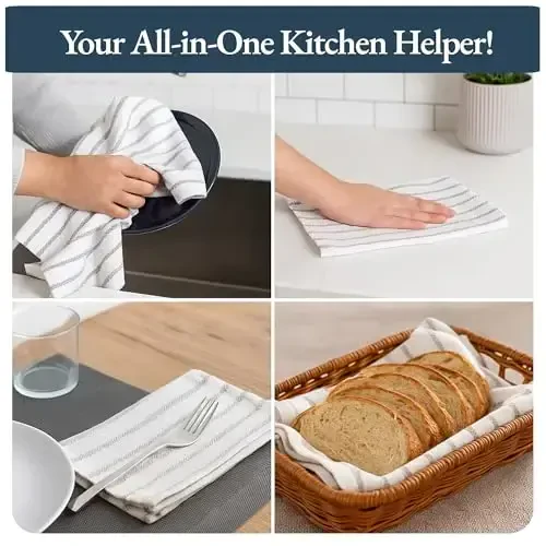 LANE LINEN Kitchen Towels Set - Pack of 4 Cotton Dish Towels for Drying Dishes, 18”x 28”, Absorbent Tea Towels, Quick Drying Kitchen Towel Set - Grey - 4