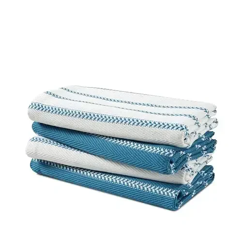 LANE LINEN Kitchen Towels Set - Pack of 4 Cotton Dish Towels for Drying Dishes, 18”x 28”, Absorbent Tea Towels, Quick Drying Kitchen Towel Set - Blue Saphire 