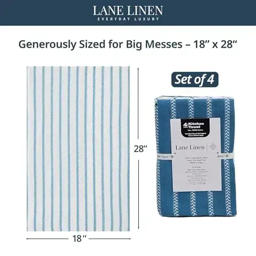 LANE LINEN Kitchen Towels Set - Pack of 4 Cotton Dish Towels for Drying Dishes, 18”x 28”, Absorbent Tea Towels, Quick Drying Kitchen Towel Set - Blue Saphire - 2