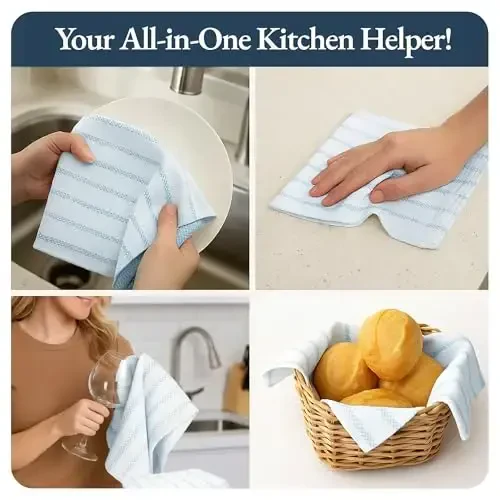 LANE LINEN Kitchen Towels Set - Pack of 4 Cotton Dish Towels for Drying Dishes, 18”x 28”, Absorbent Tea Towels, Quick Drying Kitchen Towel Set - Blue Saphire - 4