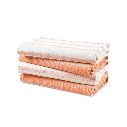 LANE LINEN Kitchen Towels Set - Pack of 4 Cotton Dish Towels for Drying Dishes, 18”x 28”,Absorbent Tea Towels, Quick Drying Kitchen Towel Set - Coral 