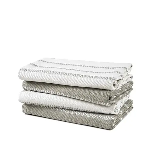 LANE LINEN Mutfak Havlusu Seti - Bulaşık Kurutmak İçin 4'lü Pamuklu Bulaşık Havlusu, 18”x 28”, Emici Kurulama Havluları, Hızlı Kuruyan Mutfak Havlusu Seti - Gri 