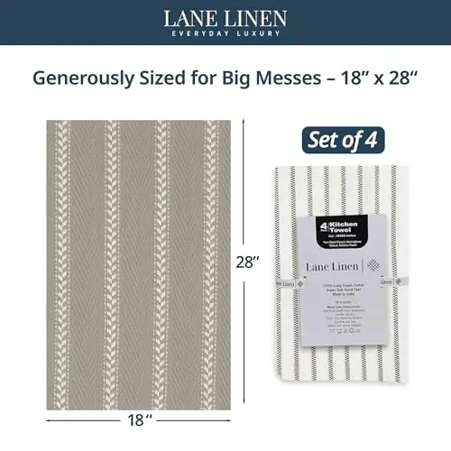 LANE LINEN Mutfak Havlusu Seti - Bulaşık Kurutmak İçin 4'lü Pamuklu Bulaşık Havlusu, 18”x 28”, Emici Kurulama Havluları, Hızlı Kuruyan Mutfak Havlusu Seti - Gri - 2