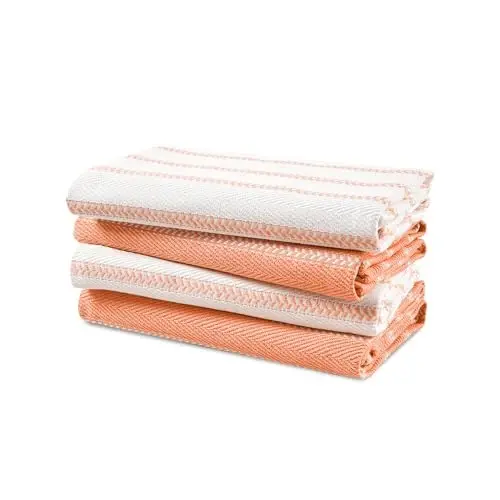 LANE LINEN Mutfak Havlusu Seti - Bulaşık Kurutmak İçin 4'lü Pamuklu Bulaşık Havlusu Paketi, 18”x 28”, Emici Kurulama Bezleri, Hızlı Kuruyan Mutfak Havlusu Seti - Mercan - 1