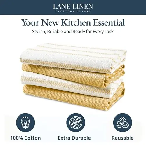 LANE LINEN Kitchen Towels Set - Pack of 4 Cotton Dish Towels for Drying Dishes, 18”x 28”, Absorbent Tea Towels, Quick Drying Kitchen Towel Set - Lemon Yellow - 3