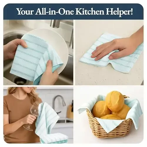 LANE LINEN Kitchen Towels Set - Pack of 4 Cotton Dish Towels for Drying Dishes, 18”x 28”, Kitchen Hand Towels, Absorbent Tea, Dish Towels, Quick Drying Towel Set - Aqua - 4