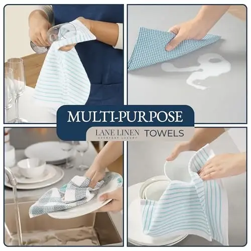 LANE LINEN Mutfak Havlusu ve Bulaşık Bezi Setleri - 20 Parça Mutfak Havlusu Seti, 350 Derece Isıya Dayanıklı Fırın Eldiveni ve Tencere Tutacağı, Bulaşık Yıkamak İçin Yeniden Kullanılabilir Emici Bulaşık Bezleri - Aqua - 4