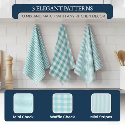 LANE LINEN Mutfak Havlusu ve Bulaşık Bezi Setleri - 20 Parça Mutfak Havlusu Seti, 350 Derece Isıya Dayanıklı Fırın Eldiveni ve Tencere Tutacağı, Bulaşık Yıkamak İçin Yeniden Kullanılabilir Emici Bulaşık Bezleri - Aqua - 5