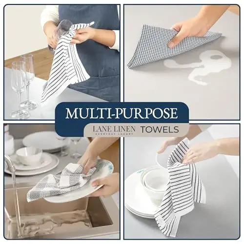 LANE LINEN Mutfak Havlusu ve Bulaşık Bezi Setleri - Yeni Ev İçin 20 Parça Mutfak İhtiyaçları, Isıya Dayanıklı Fırın Eldiveni ve Tencere Tutacağı, Emici Un Çuvalı Mutfak Havluları - Gri - 3
