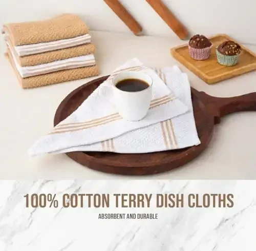 LANE LINEN Набор из 16 кухонных полотенец - 100% хлопок, термостойкие прихватки и подставка под горячее, многоразовые тряпки для мытья посуды, абсорбирующие полотенца для сушки на кухне - бежевый - 7