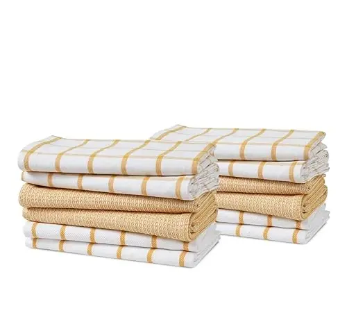 LANE LINEN Набор кухонных полотенц из 12 штук - 100% хлопок, быстросохнущие 18” x 28”, впитывающие полотенца для посуды, премиальные полотенца для сушки посуды - Желтый 