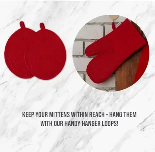 Lane Linen Набор кухонных полотенец из 16 предметов - 6 абсорбирующих кухонных полотенец из махровой ткани, 6 тряпок для мытья посуды, 2 силиконовые прихватки и 2 силиконовые рукавицы для духовки - красный - 5