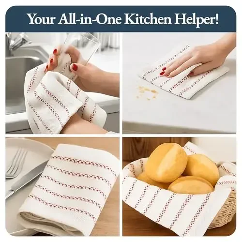 LANE LINEN Наборы кухонных полотенец - Упаковка из 6 хлопковых полотенец для сушки посуды, 18”x 28”, Полотенца для рук, Впитывающие чайные полотенца, Набор быстросохнущих кухонных полотенец - Рождественский красный - 4