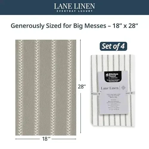 LANE LINEN Oshxona Sochiqlari To'plami - Idishlarni quritish uchun 4 dona Paxta Idish Sochiqlari, 18