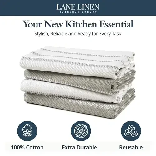 LANE LINEN Oshxona Sochiqlari To'plami - Idishlarni quritish uchun 4 dona Paxta Idish Sochiqlari, 18