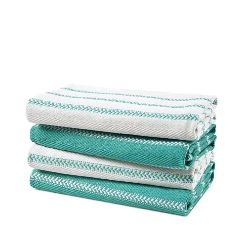 LANE LINEN Oshxona Sochiqlari To'plami - Idishlarni Quritish uchun 4 dona Paxtali Idish Sochiqlari, 18”x 28”, Shimuvchi Choy Sochiqlari, Tez Quriydigan Oshxona Sochiqi To'plami - Tovus Ko'k 