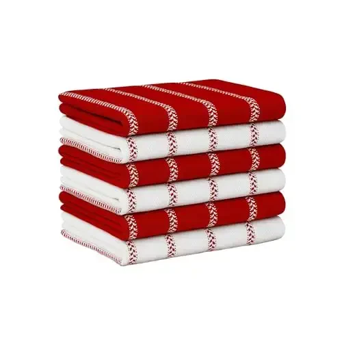 LANE LINEN Oshxona Sochiqu Setlari - Idishlarni quritish uchun 6 dona Paxta Sochiqu, 18”x 28”, Qo'l Sochiqlari, Nam tortuvchi Choy Sochiqlari, Tez Quritadigan Oshxona Sochiqu Seti - Rojdestvo Qizil - LANE LINEN