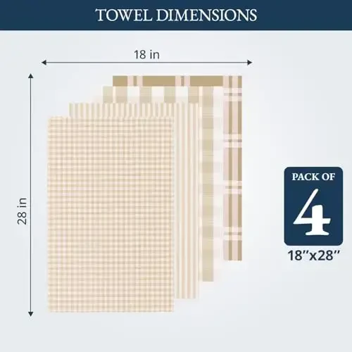 LANE LINEN Cotton Kitchen Towels Set, 4-Pack – Absorbent, Quick-Drying, Premium Dish Towels, Tea Towels, 18