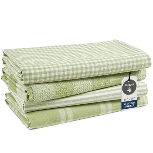 LANE LINEN Pamuklu Mutfak Havlusu Seti, 4'lü Paket – Emici, Hızlı Kuruyan Bulaşık Havluları, 18