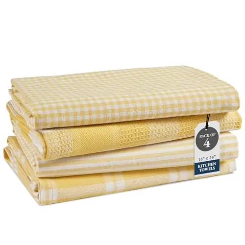 LANE LINEN Pamuklu Mutfak Havlusu Seti, 4'lü Paket – Emici, Hızlı Kuruyan Bulaşık Havluları, 18