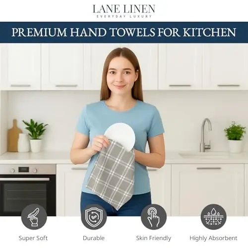 LANE LINEN Pamuklu Mutfak Havlusu Seti, 4'lü Paket – Emici, Hızlı Kuruyan Bulaşık Havluları, Kurulama Bezleri, 18