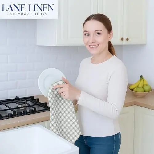 LANE LINEN Pamuklu Mutfak Havlusu Seti, 4'lü Paket – Emici, Hızlı Kuruyan Bulaşık Havluları, Kurulama Bezleri, 18