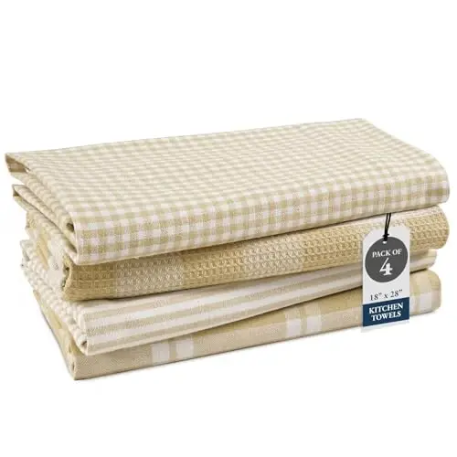 LANE LINEN Pamuklu Mutfak Havlusu Seti, 4'lü Paket – Emici, Hızlı Kuruyan, Premium Bulaşık Havluları, Kurulama Havluları, 18