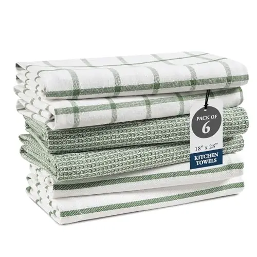 LANE LINEN Pamuklu Mutfak Havlusu Seti, 6'lı Paket – Emici, Hızlı Kuruyan Bulaşık Havluları, 18