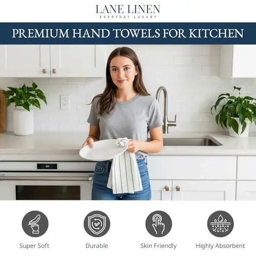 LANE LINEN Pamuklu Mutfak Havlusu Seti, 6'lı Paket – Emici, Hızlı Kuruyan Bulaşık Havluları, 18