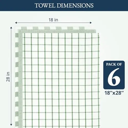 LANE LINEN Pamuklu Mutfak Havlusu Seti, 6'lı Paket – Emici, Hızlı Kuruyan Bulaşık Havluları, 18