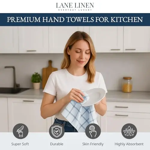 LANE LINEN Pamuklu Mutfak Havlusu Seti, 6'lı Paket – Emici, Hızlı Kuruyan Bulaşık Havluları, 18