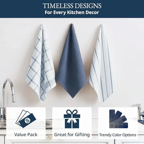 LANE LINEN Pamuklu Mutfak Havlusu Seti, 6'lı Paket – Emici, Hızlı Kuruyan Bulaşık Havluları, 18