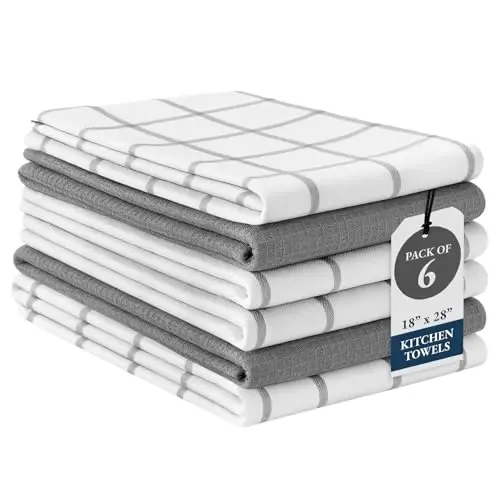 LANE LINEN Pamuklu Mutfak Havlusu ve Bulaşık Bezi Seti, 6'lı Paket – Emici, Hızlı Kuruyan Bulaşık Havlusu, 18