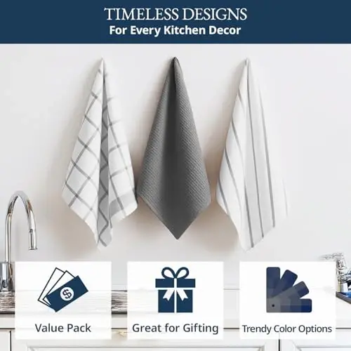 LANE LINEN Pamuklu Mutfak Havlusu ve Bulaşık Bezi Seti, 6'lı Paket – Emici, Hızlı Kuruyan Bulaşık Havlusu, 18