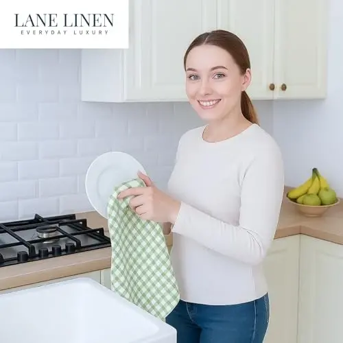 LANE LINEN Paxtali Oshxona Sochiqlari To'plami, 4 talik – Shimuvchi, Tez quriydigan idish sochiqlari, 18