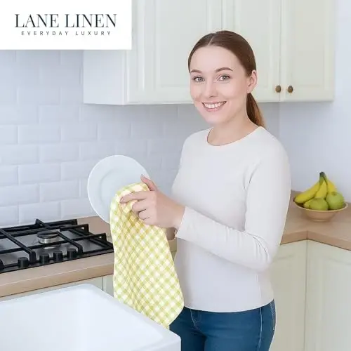 LANE LINEN Paxtali Oshxona Sochiqlari To'plami, 4 talik – Shimuvchi, Tez quriydigan Idish Sochiqlari, 18