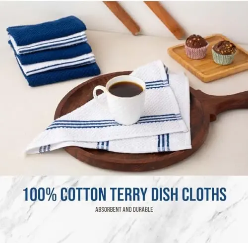 LANE LINEN Tea Towels - 16 Pc Set with Silicone Oven Mitts and Pot Holders, Cotton Kitchen Towels, Absorbent Dish and Hand Towels - Indigo - 7