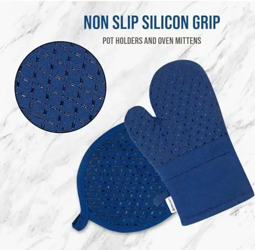 Lane Linen Tea Towels for Kitchen - 16 Pc Kitchen Towel Set with Silicone Oven Mitts and Pot Holders Sets, Cotton Kitchen Towels, Absorbent Dish Towels, Hand Towels for Kitchen - Indigo - 4