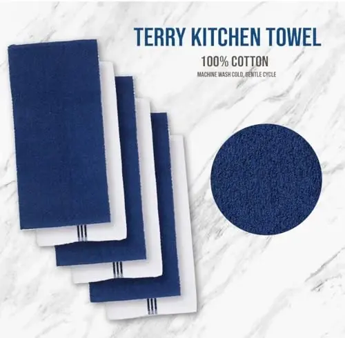 Lane Linen Tea Towels for Kitchen - 16 Pc Kitchen Towel Set with Silicone Oven Mitts and Pot Holders Sets, Cotton Kitchen Towels, Absorbent Dish Towels, Hand Towels for Kitchen - Indigo - 6