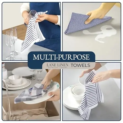LANE LINEN Un Çuvalı Bulaşık Havlusu Seti - Tutacaklı ve Fırın Eldivenli 20 Parça Mutfak Havlusu Seti, %100 Pamuk Mutfak Havluları, Emici Bulaşık Havluları: İndigo - 3