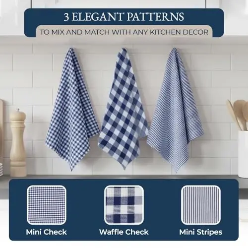 LANE LINEN Un Çuvalı Bulaşık Havlusu Seti - Tutacaklı ve Fırın Eldivenli 20 Parça Mutfak Havlusu Seti, %100 Pamuk Mutfak Havluları, Emici Bulaşık Havluları: İndigo - 4