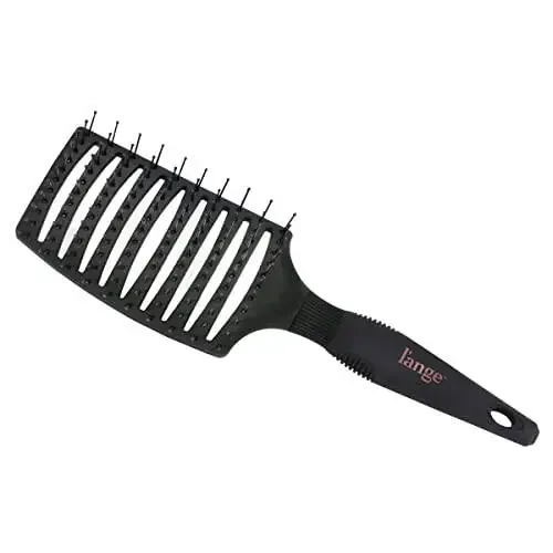 L'ANGE HAIR Siena Wide Curved Vented Detangle Brush | Nylon Bristles | Best for Tangles and Knots | Ideal for Men and Women | Vented for Airflow | Black - 6