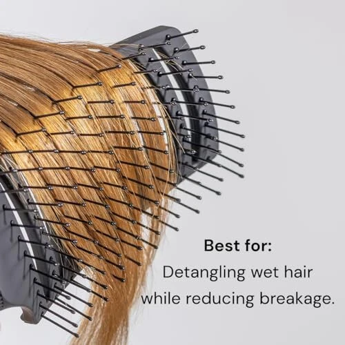 L'ANGE HAIR Siena Wide Curved Vented Detangle Brush | Nylon Bristles | Best for Tangles and Knots | Ideal for Men and Women | Vented for Airflow | Black - 3